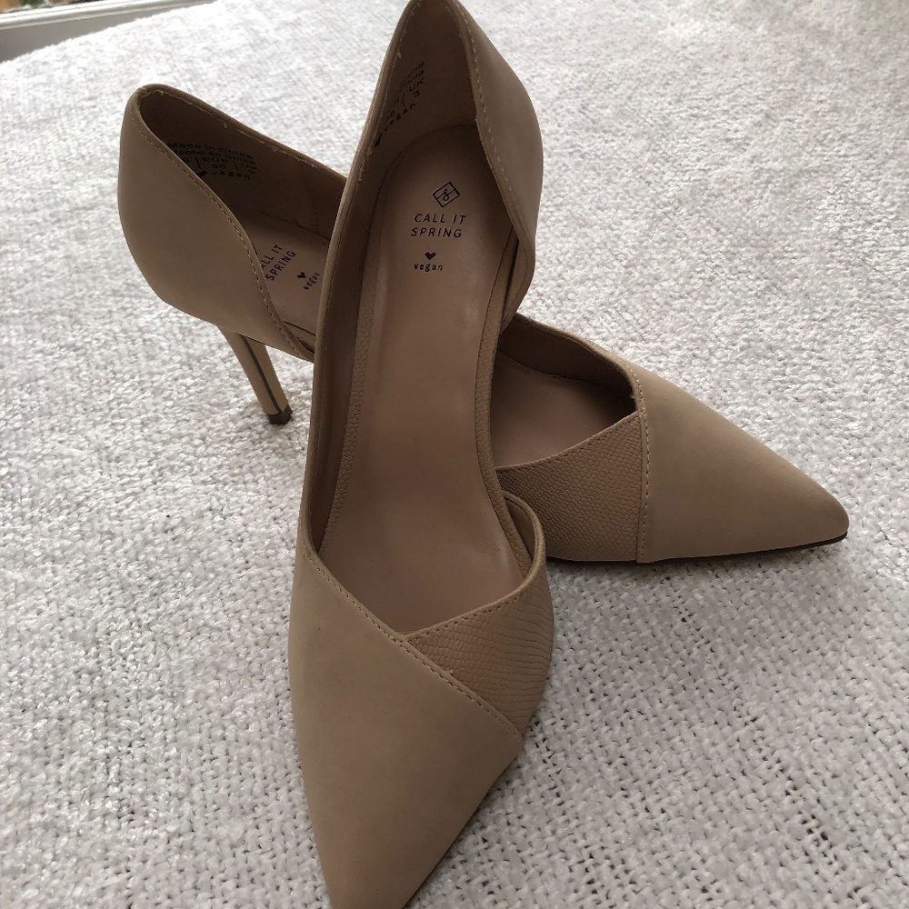 Call It Spring heels-6-beige- never worn- dress them up or down.